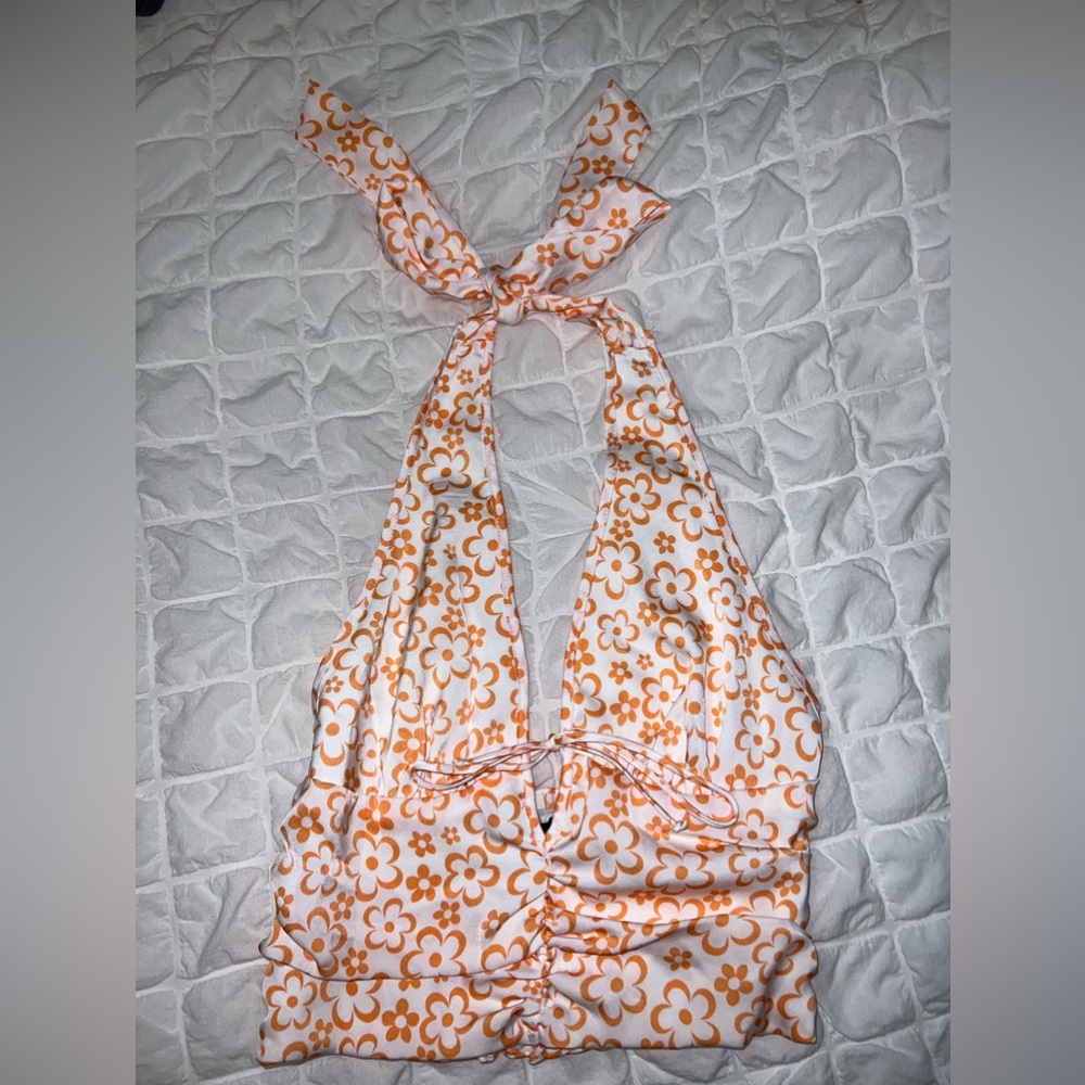 Orange and white floral top